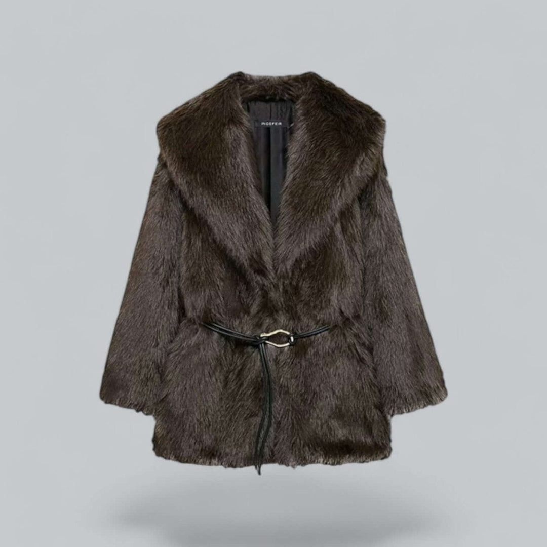 Grace | Women's Belted Faux Fur Midi Coat Plush Winter Jacket