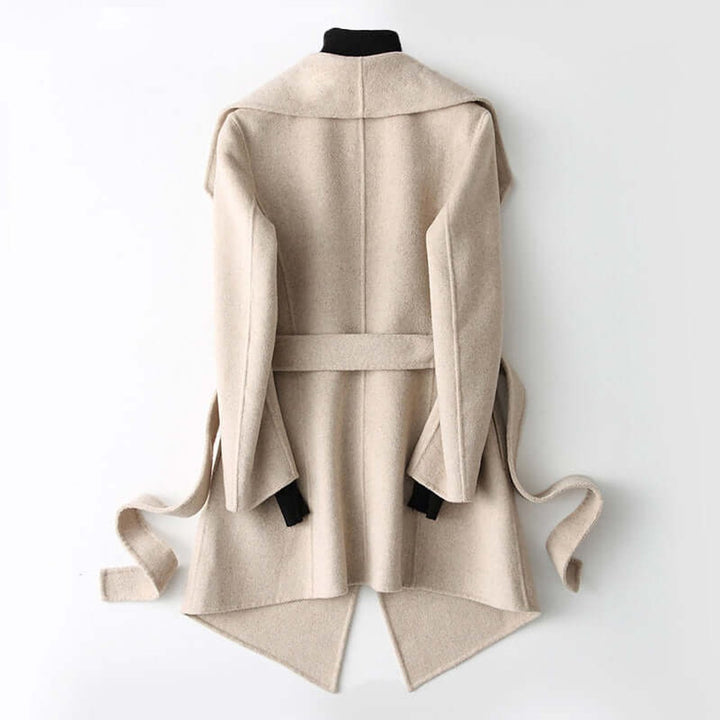 Emily | Women's Belted Herringbone Wool Coat Shawl Collar Wrap