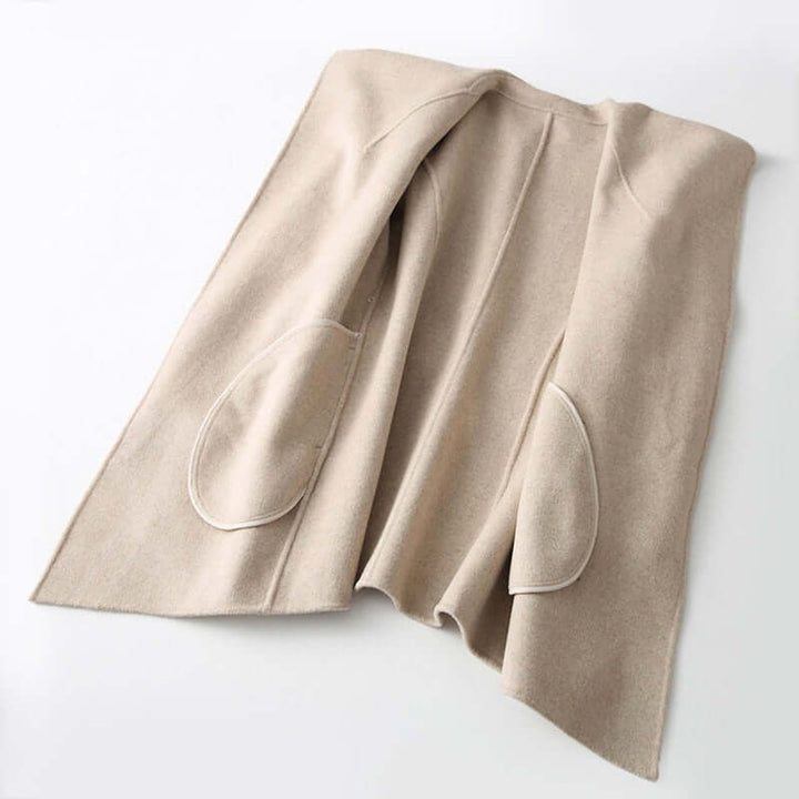 Emily | Women's Belted Herringbone Wool Coat Shawl Collar Wrap