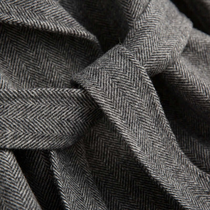 Emily | Women's Belted Herringbone Wool Coat Shawl Collar Wrap