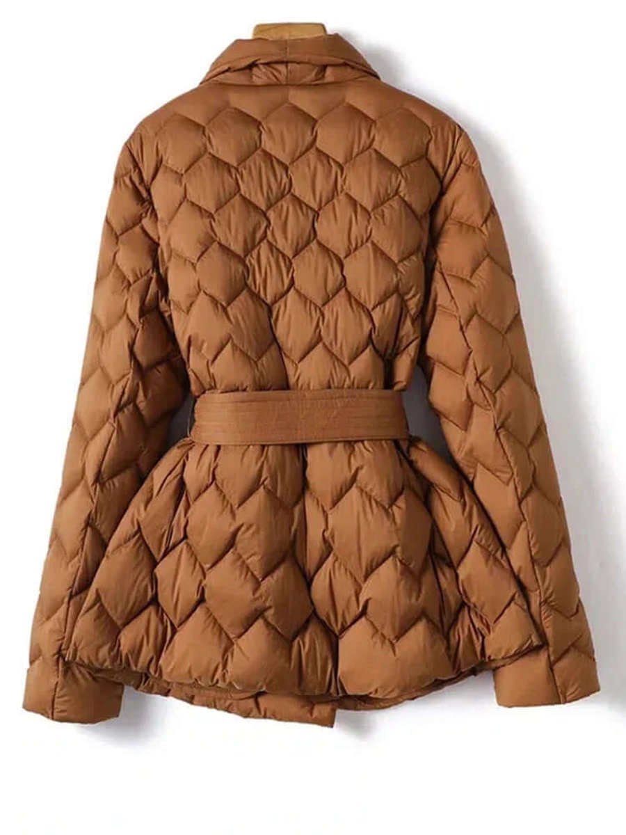 Florence | Women's Belted Mid-Length Diamond-Quilted Ladies Puffer Jacket