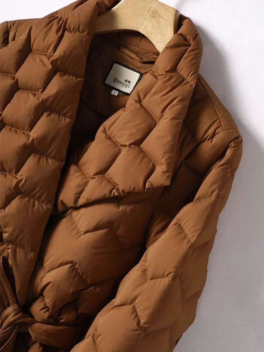 Florence | Women's Belted Mid-Length Diamond-Quilted Ladies Puffer Jacket