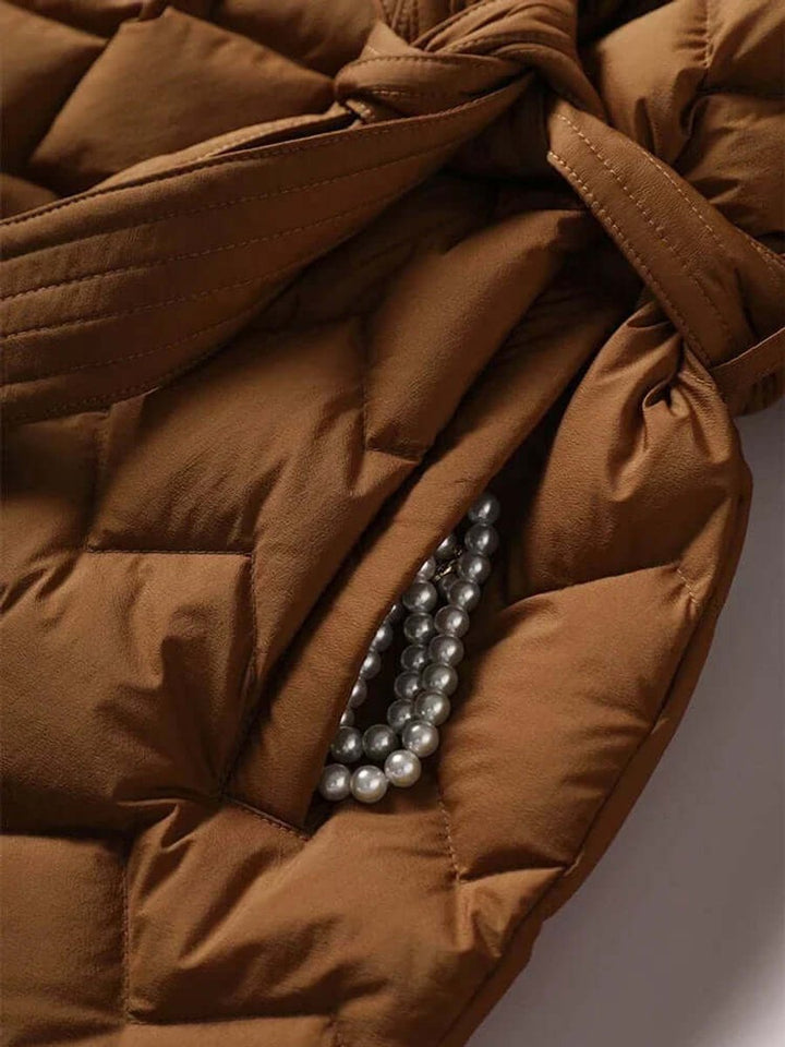 Florence | Women's Belted Mid-Length Diamond-Quilted Ladies Puffer Jacket