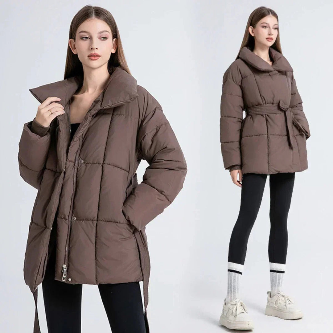 Willow | Women's Belted Quilted Ladies Puffer Jacket Stand Collar Coat