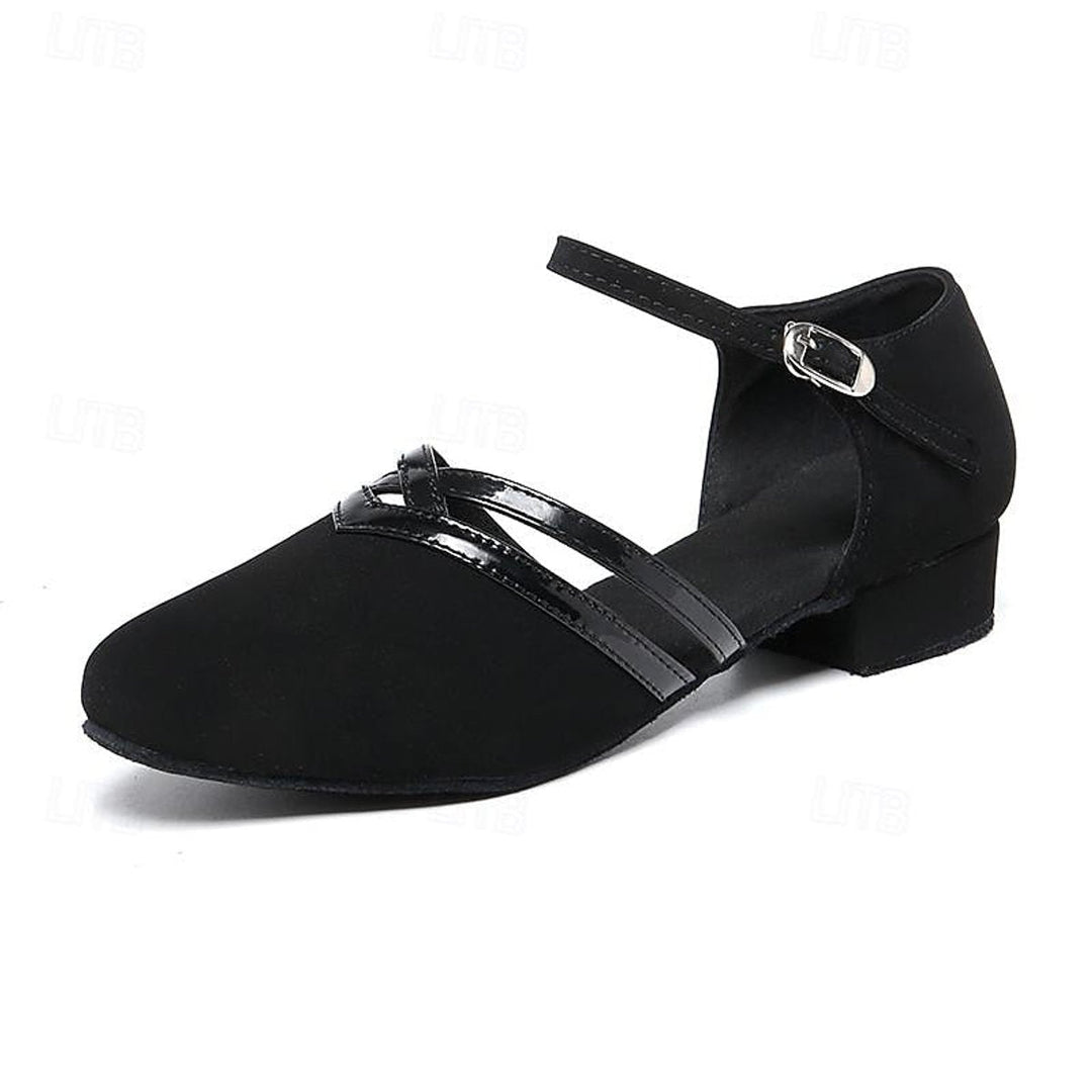 Sophie | Women's Black Suede Block-Heel Ankle Boots Double-Strap Dance Shoes