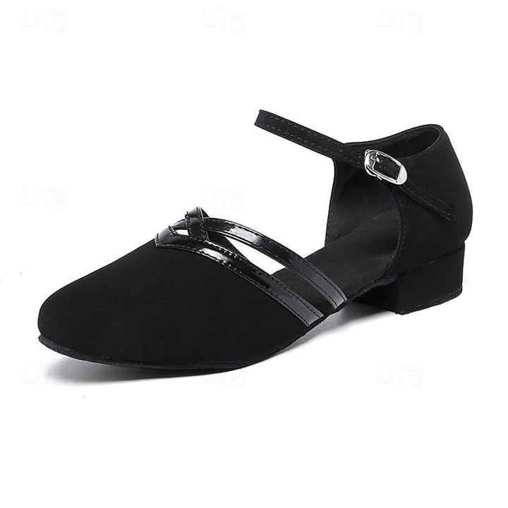 Sophie | Women's Black Suede Block-Heel Ankle Boots Double-Strap Dance Shoes