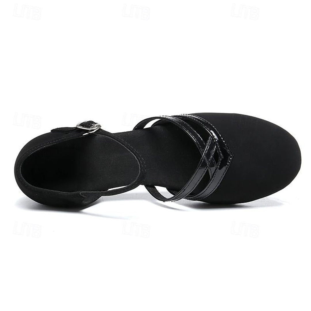 Sophie | Women's Black Suede Block-Heel Ankle Boots Double-Strap Dance Shoes
