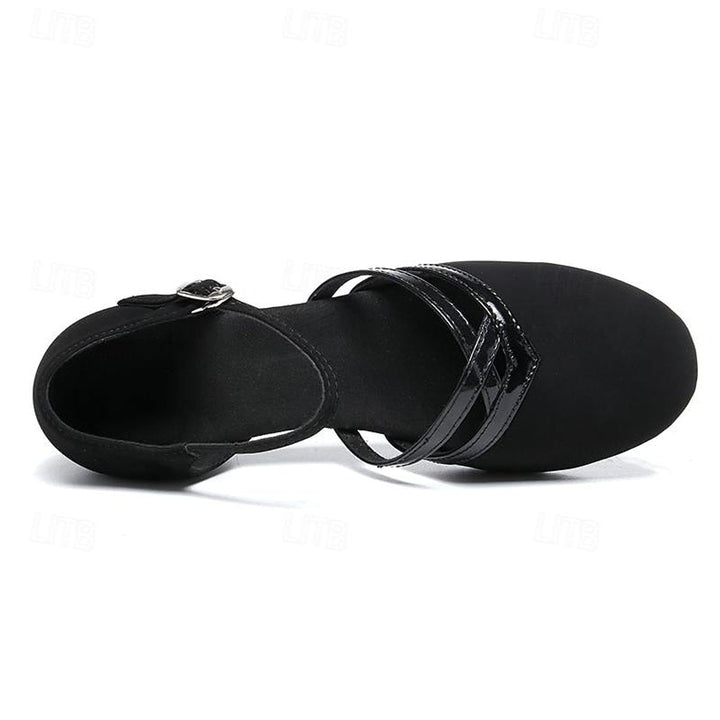 Sophie | Women's Black Suede Block-Heel Ankle Boots Double-Strap Dance Shoes