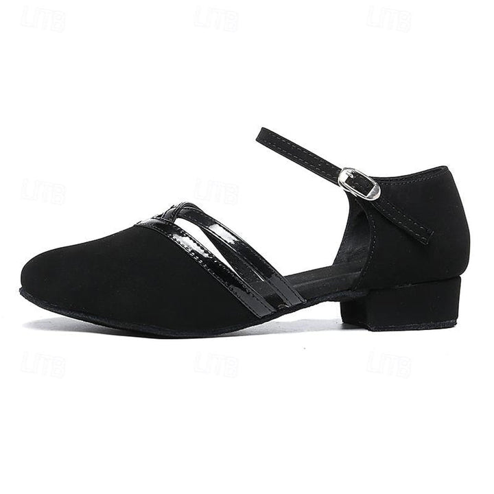 Sophie | Women's Black Suede Block-Heel Ankle Boots Double-Strap Dance Shoes
