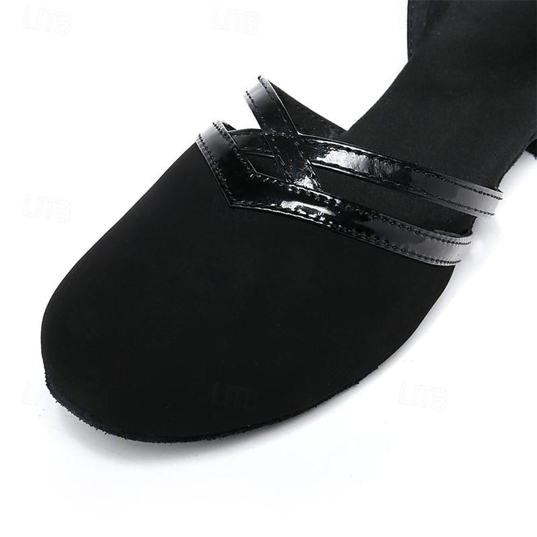 Sophie | Women's Black Suede Block-Heel Ankle Boots Double-Strap Dance Shoes