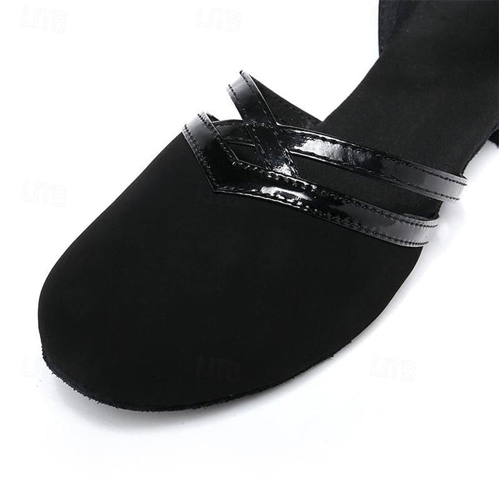 Sophie | Women's Black Suede Block-Heel Ankle Boots Double-Strap Dance Shoes