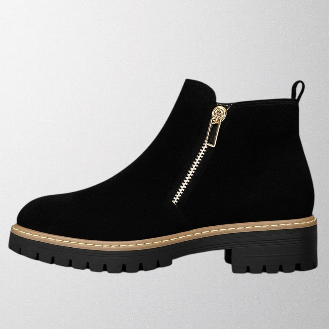 Aria | Women's Black Suede Side-Zip Chunky-Sole Ankle Boots