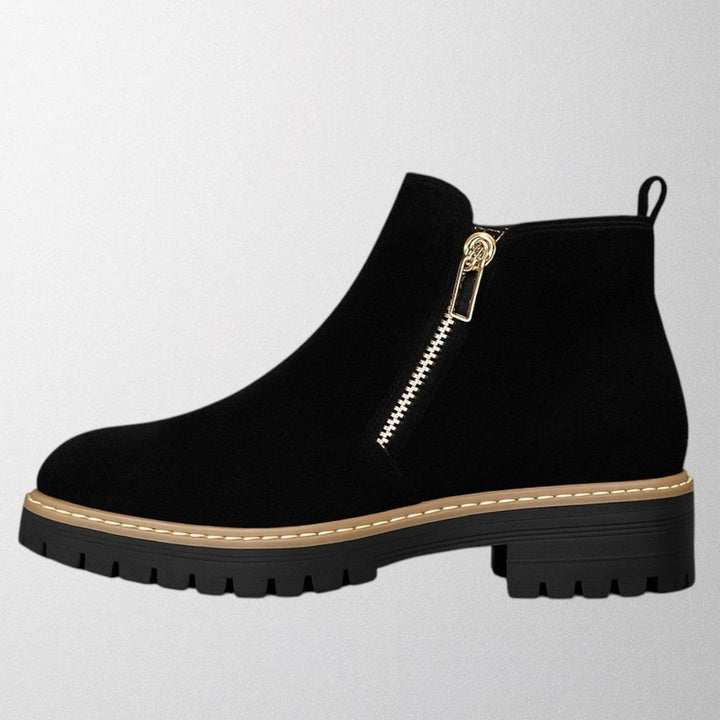 Aria | Women's Black Suede Side-Zip Chunky-Sole Ankle Boots