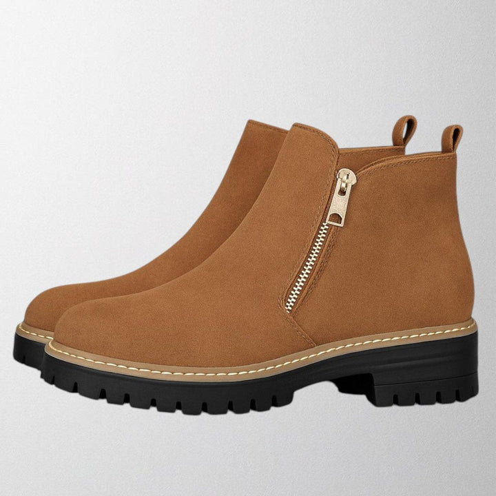 Aria | Women's Black Suede Side-Zip Chunky-Sole Ankle Boots