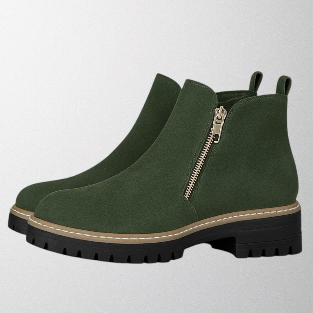 Aria | Women's Black Suede Side-Zip Chunky-Sole Ankle Boots