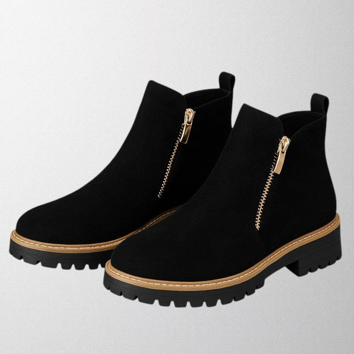 Aria | Women's Black Suede Side-Zip Chunky-Sole Ankle Boots