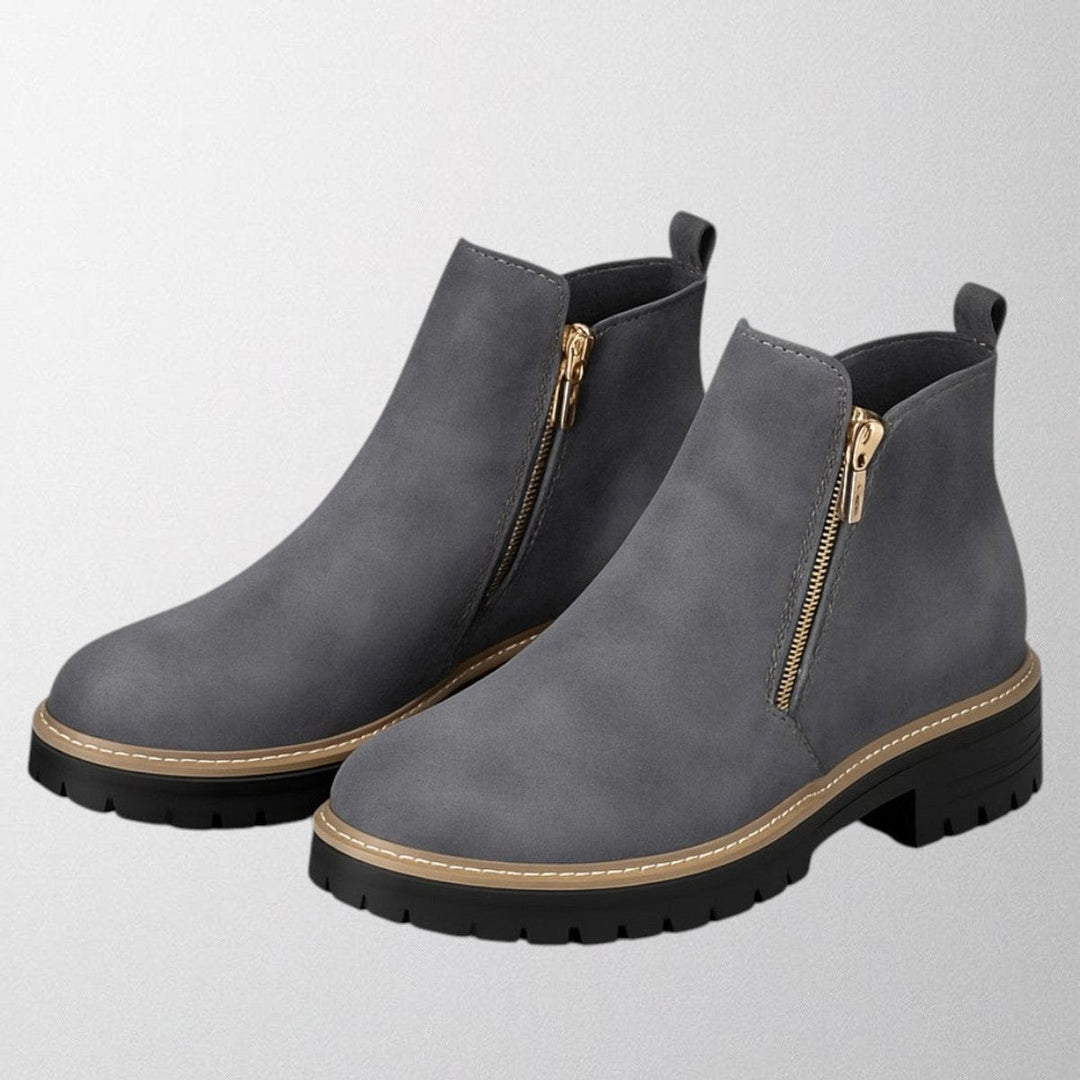 Aria | Women's Black Suede Side-Zip Chunky-Sole Ankle Boots