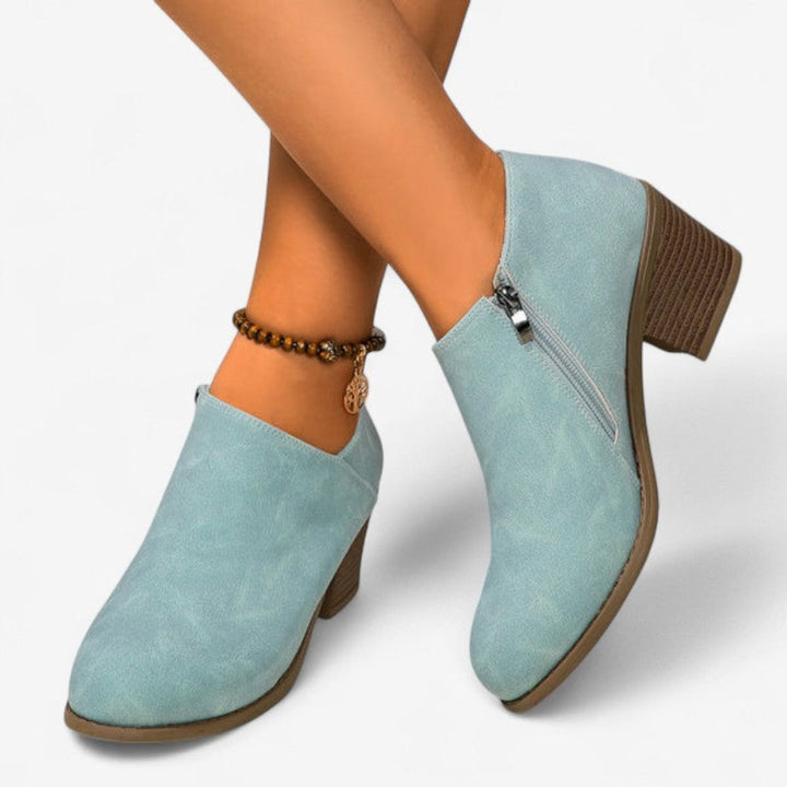 Emily | Women's Block-Heel Ankle Boots Round-Toe Side-Zip Heeled Boots
