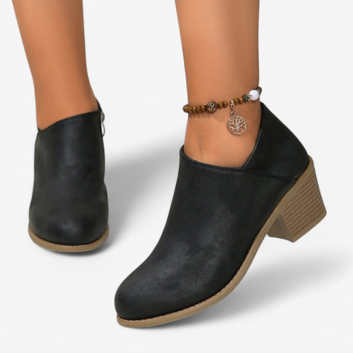 Emily | Women's Block-Heel Ankle Boots Round-Toe Side-Zip Heeled Boots