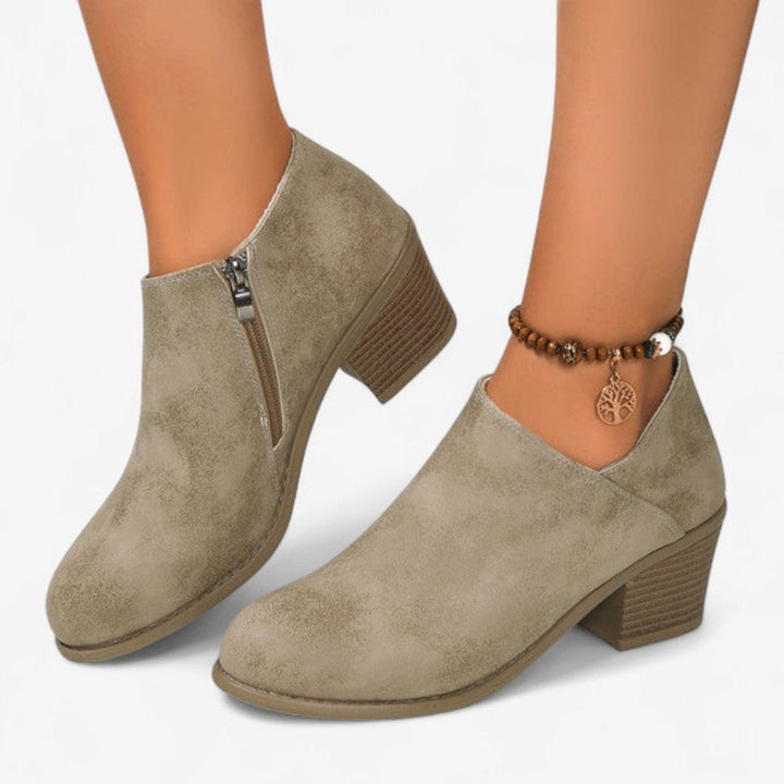 Emily | Women's Block-Heel Ankle Boots Round-Toe Side-Zip Heeled Boots