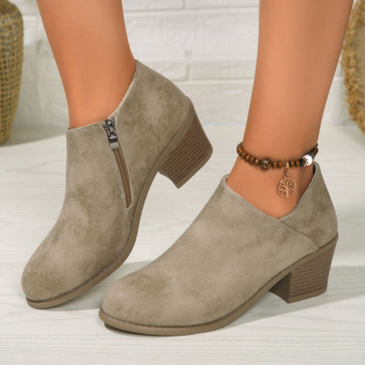 Emily | Women's Block-Heel Ankle Boots Round-Toe Side-Zip Heeled Boots