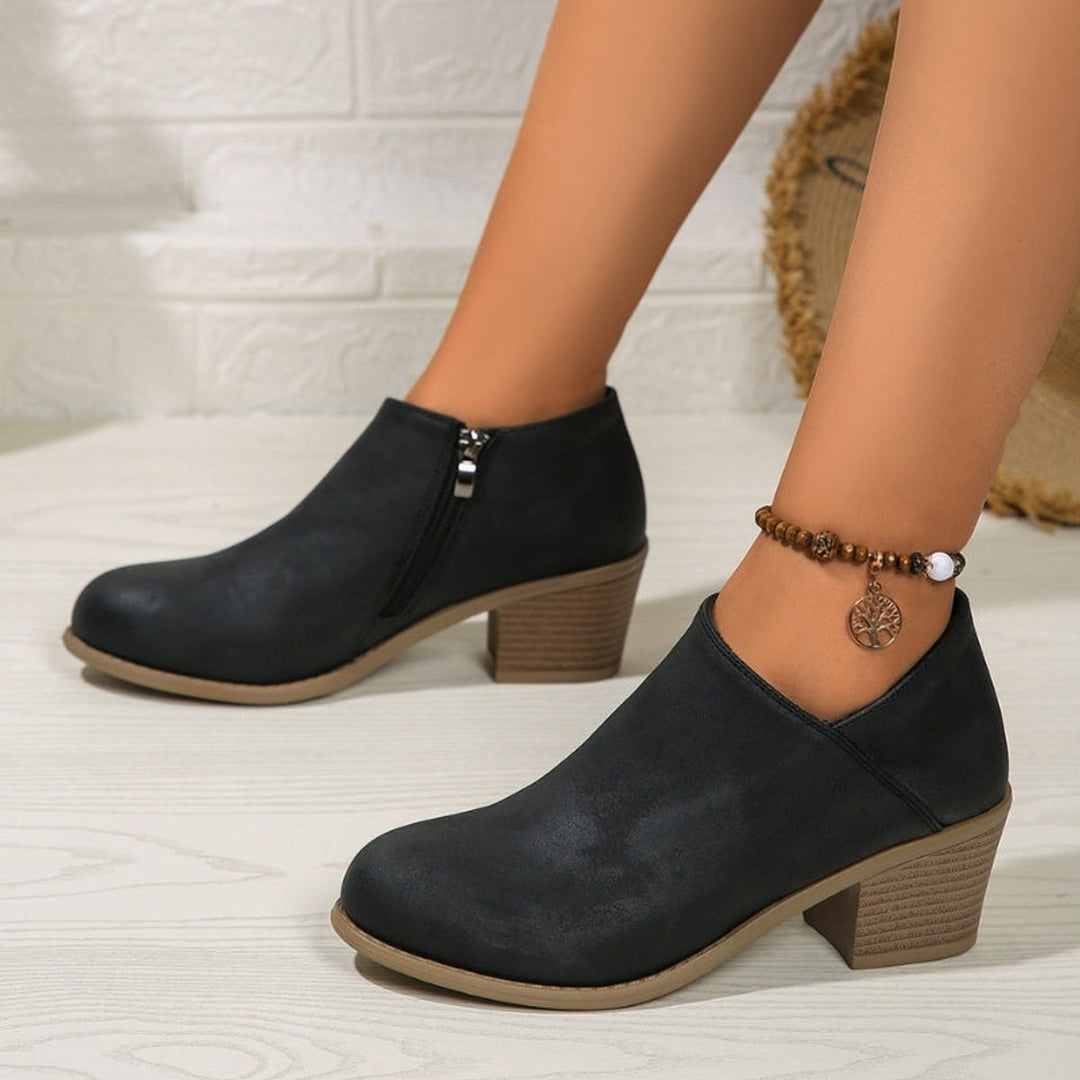 Emily | Women's Block-Heel Ankle Boots Round-Toe Side-Zip Heeled Boots