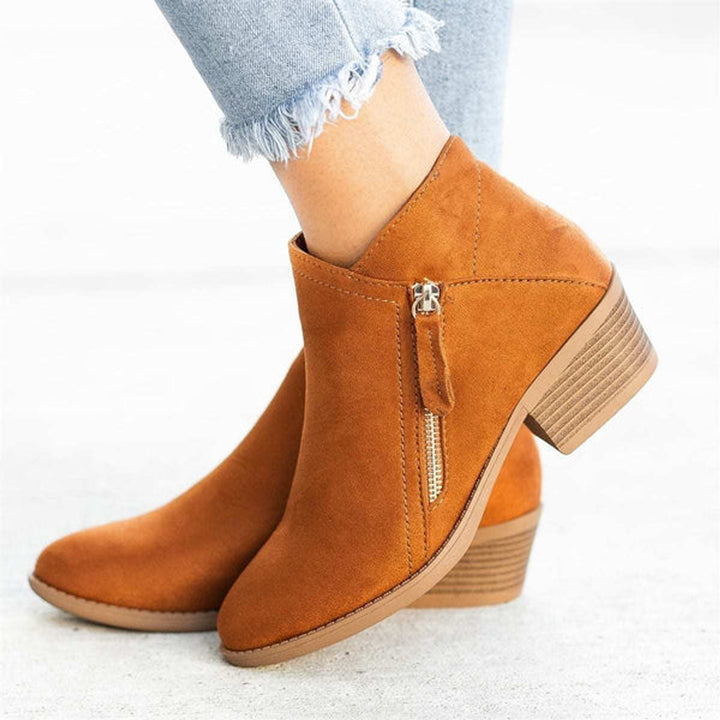 Ella | Women's Block-Heel Ankle Boots Side-Zip Suede-Effect