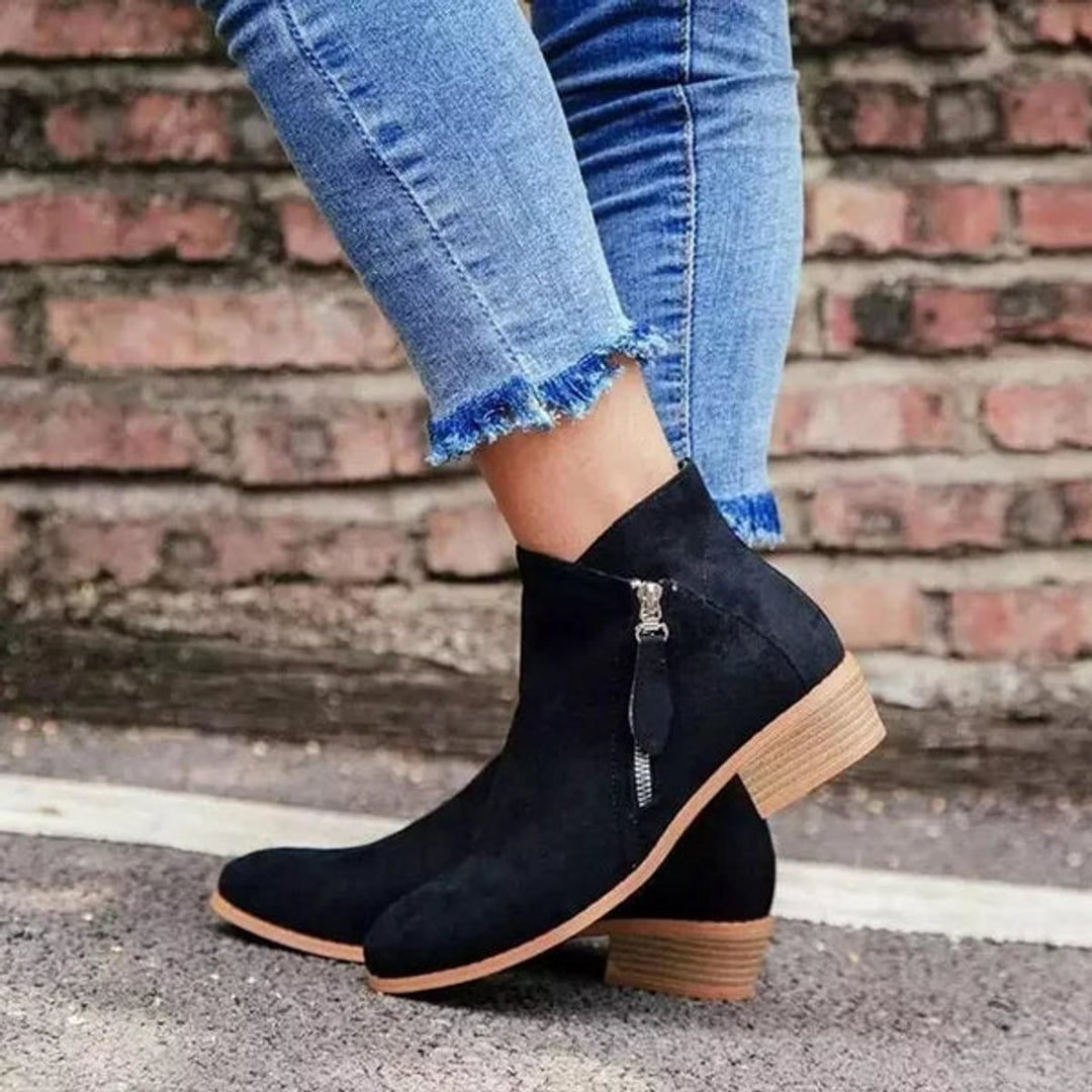 Ella | Women's Block-Heel Ankle Boots Side-Zip Suede-Effect