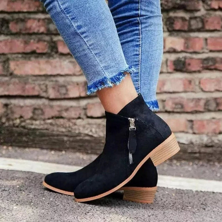 Ella | Women's Block-Heel Ankle Boots Side-Zip Suede-Effect