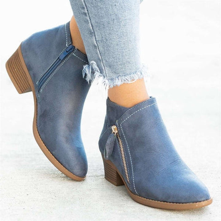 Ella | Women's Block-Heel Ankle Boots Side-Zip Suede-Effect