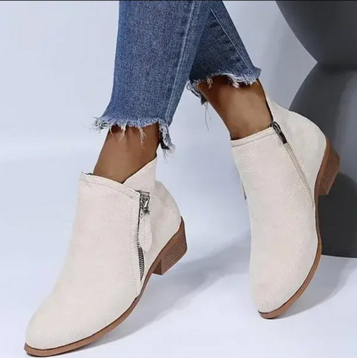 Ella | Women's Block-Heel Ankle Boots Side-Zip Suede-Effect