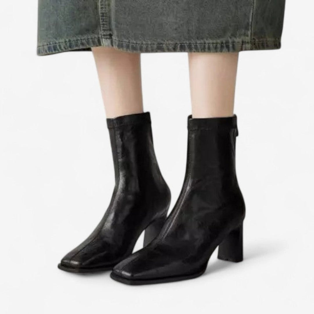 Ivy | Women's Block-Heel Ankle Boots Square-Toe Back-Zip Heeled Boots