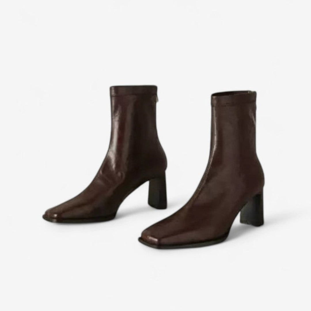 Ivy | Women's Block-Heel Ankle Boots Square-Toe Back-Zip Heeled Boots
