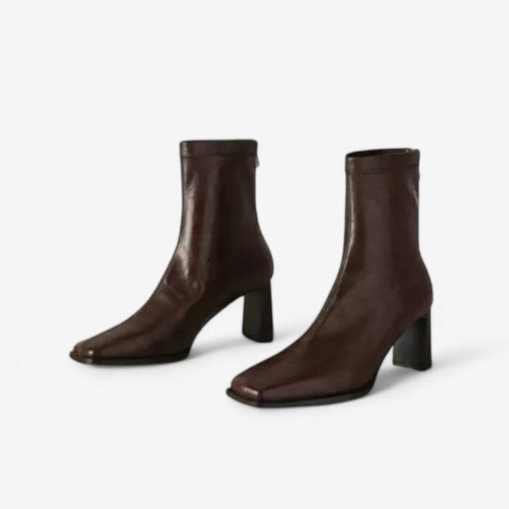 Ivy | Women's Block-Heel Ankle Boots Square-Toe Back-Zip Heeled Boots