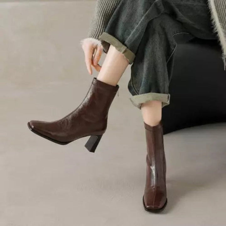 Ivy | Women's Block-Heel Ankle Boots Square-Toe Back-Zip Heeled Boots