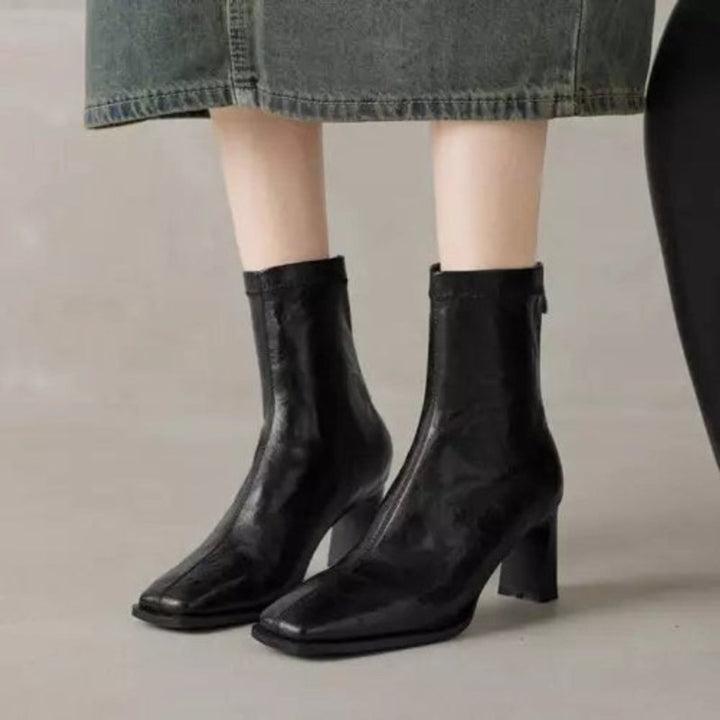 Ivy | Women's Block-Heel Ankle Boots Square-Toe Back-Zip Heeled Boots