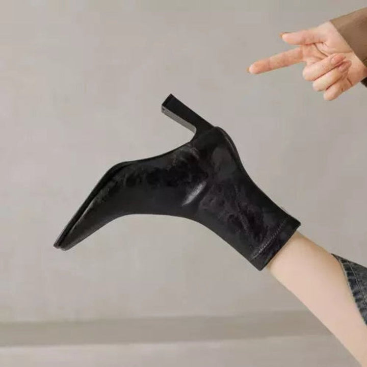 Ivy | Women's Block-Heel Ankle Boots Square-Toe Back-Zip Heeled Boots