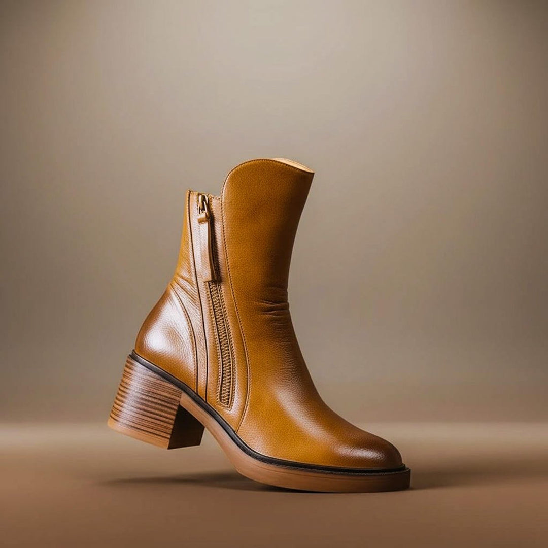 Sienna | Women's Block-Heel Leather Ankle Boots Side-Zip