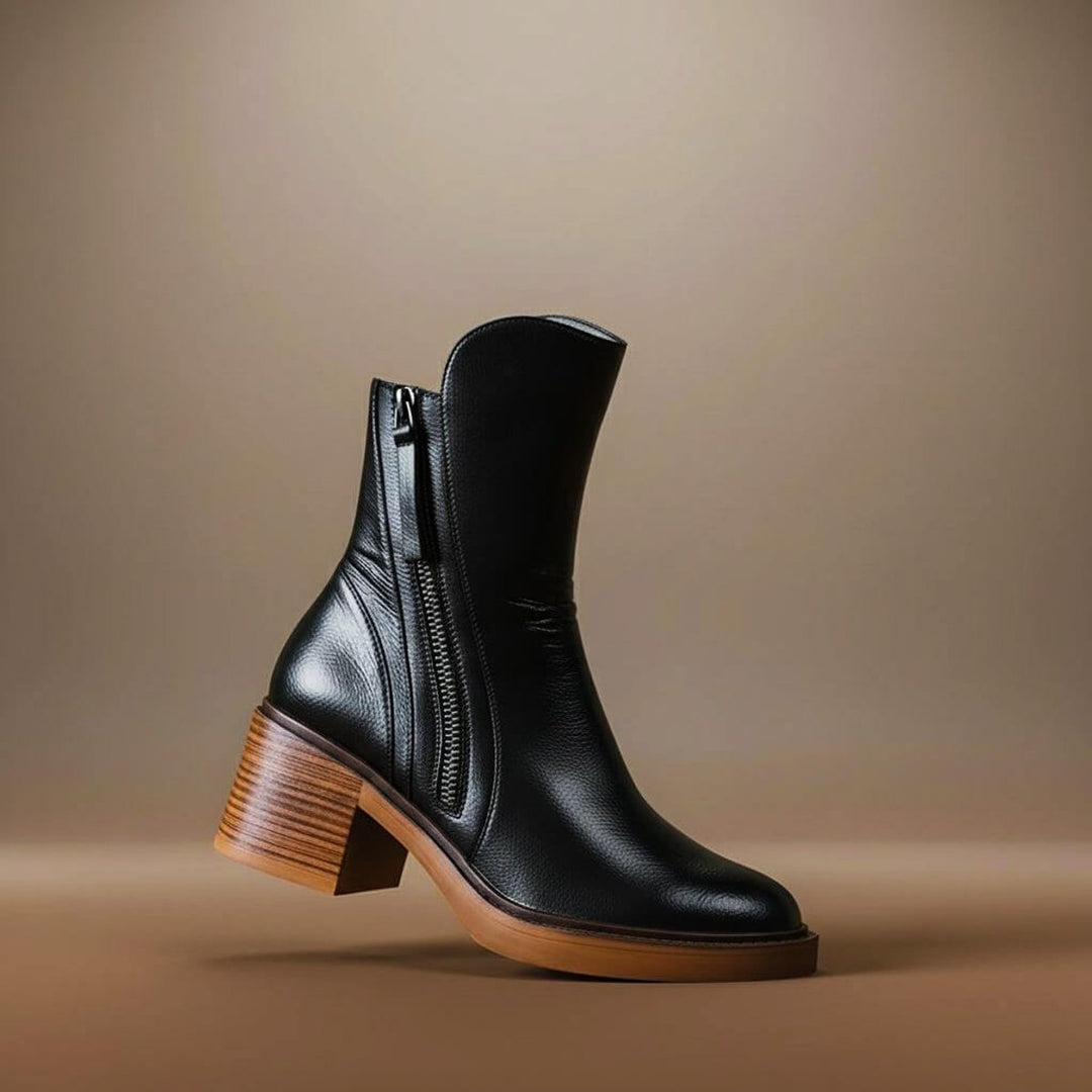 Sienna | Women's Block-Heel Leather Ankle Boots Side-Zip