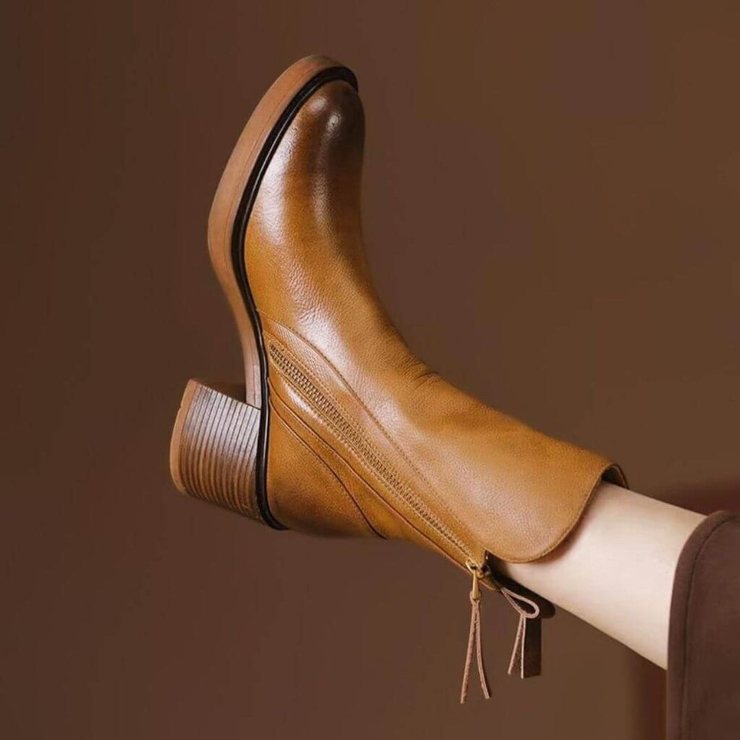 Sienna | Women's Block-Heel Leather Ankle Boots Side-Zip