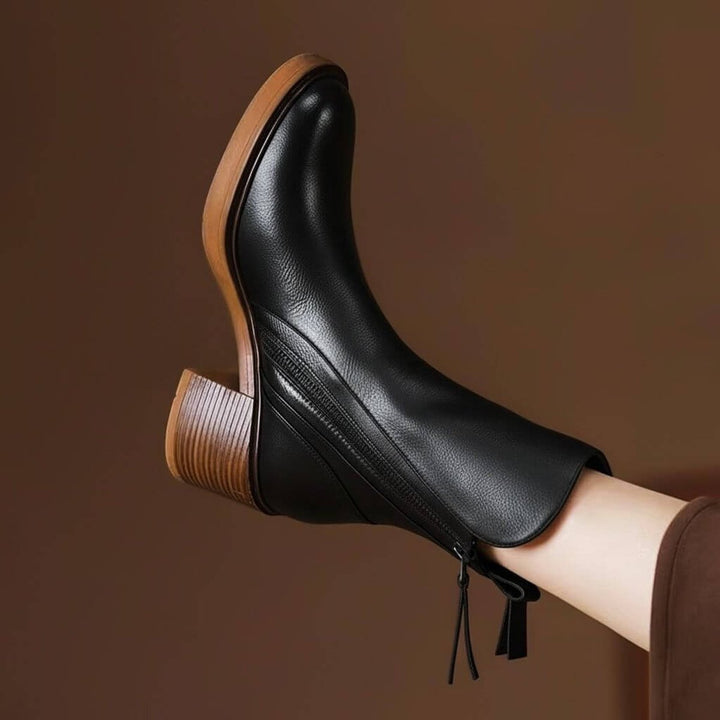 Sienna | Women's Block-Heel Leather Ankle Boots Side-Zip