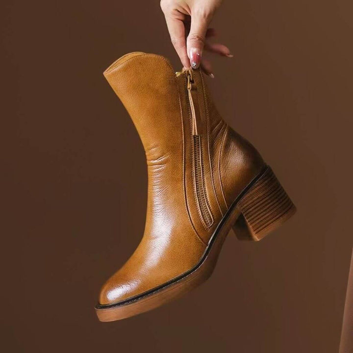 Sienna | Women's Block-Heel Leather Ankle Boots Side-Zip
