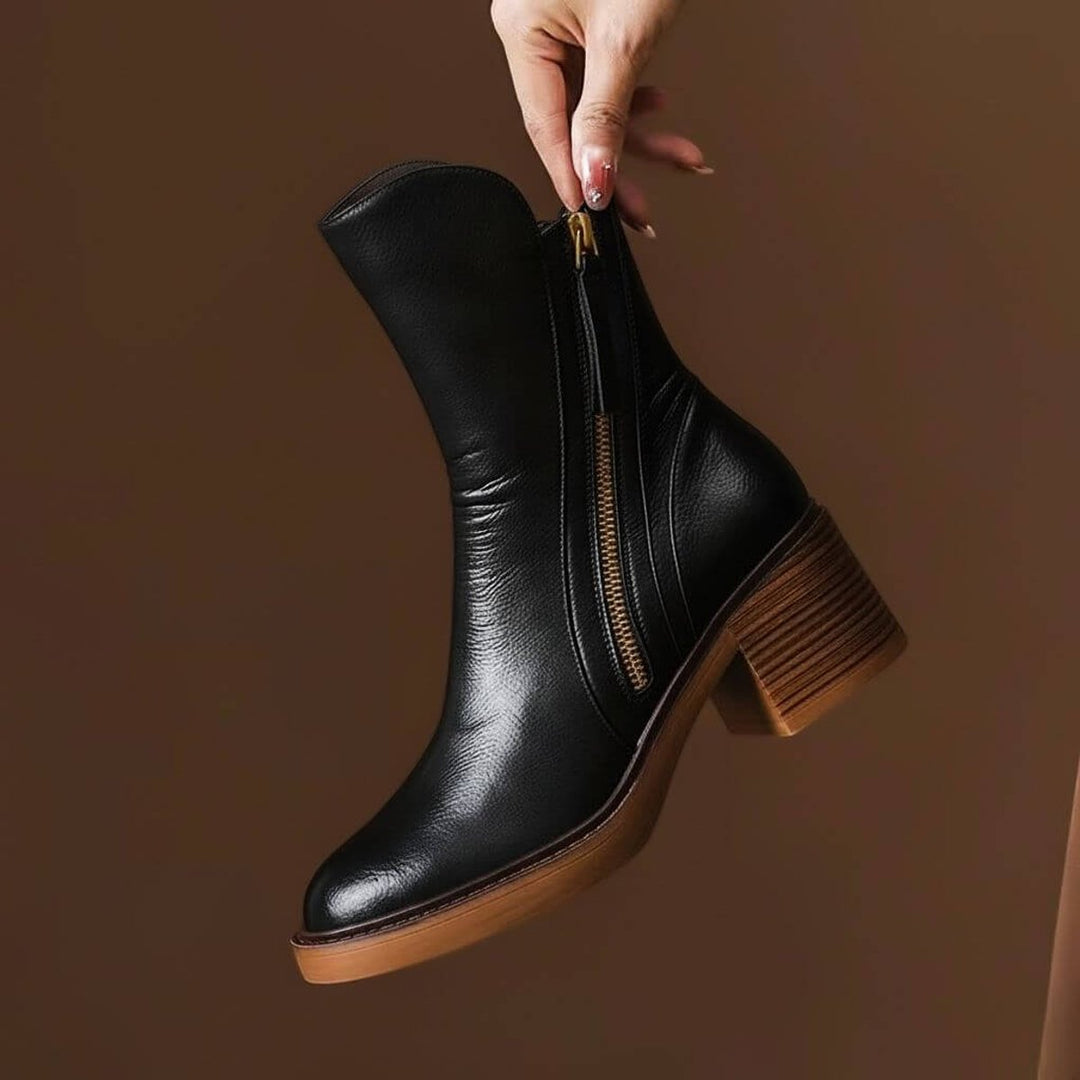 Sienna | Women's Block-Heel Leather Ankle Boots Side-Zip