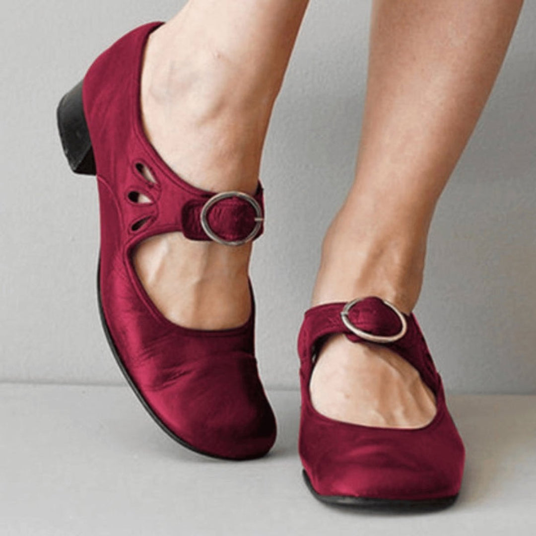 Sienna | Women's Leather Mary Jane Block Heel Shoes Buckle Strap Round Toe