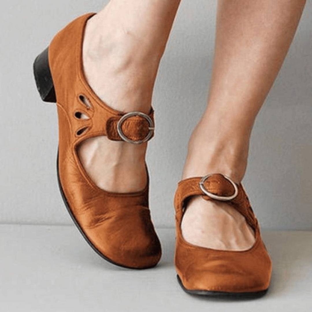 Sienna | Women's Leather Mary Jane Block Heel Shoes Buckle Strap Round Toe