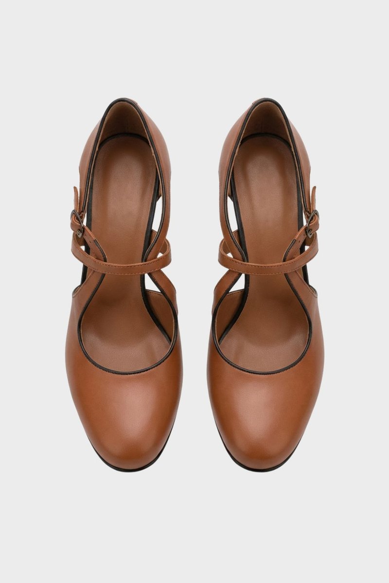 Olivia | Women's Block-Heel Leather Pumps Crossover Strap