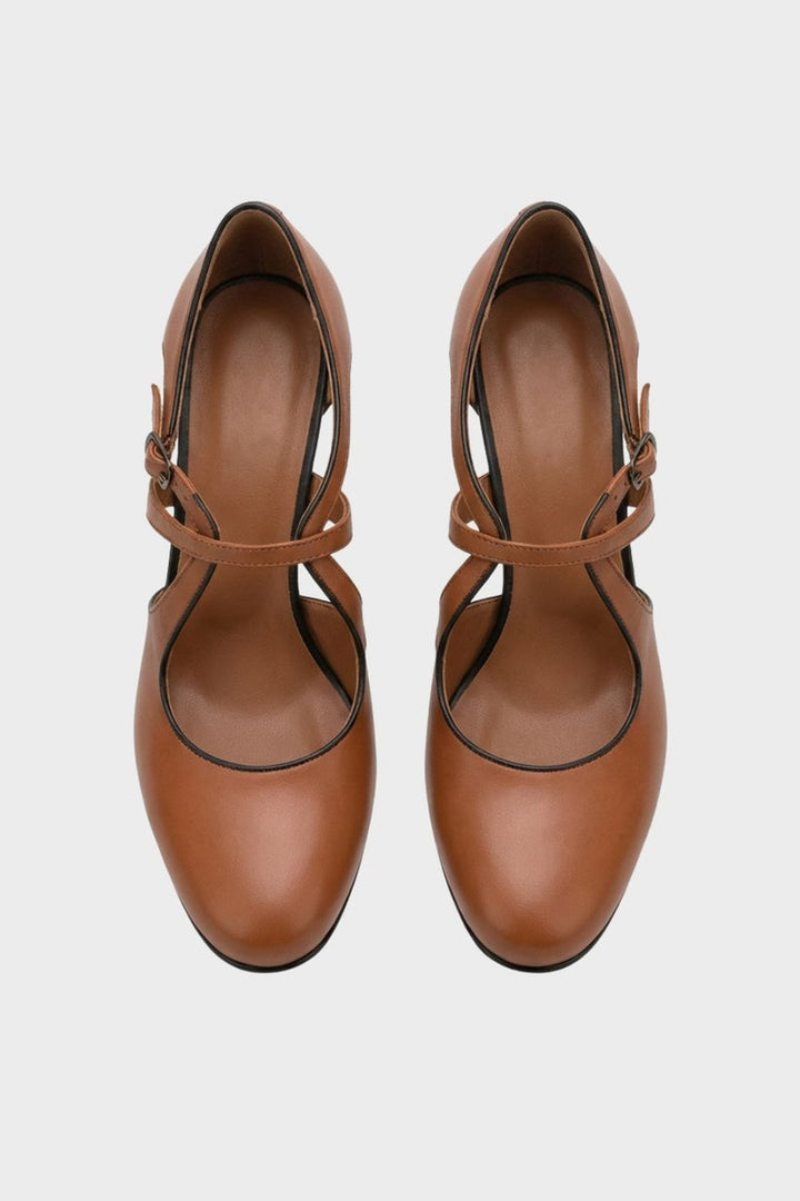 Olivia | Women's Block-Heel Leather Pumps Crossover Strap