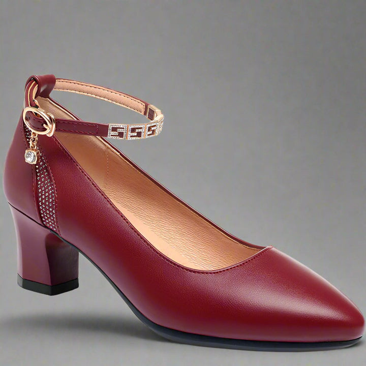Ella | Women's Block-Heel Pointed-Toe Ankle Strap Pumps