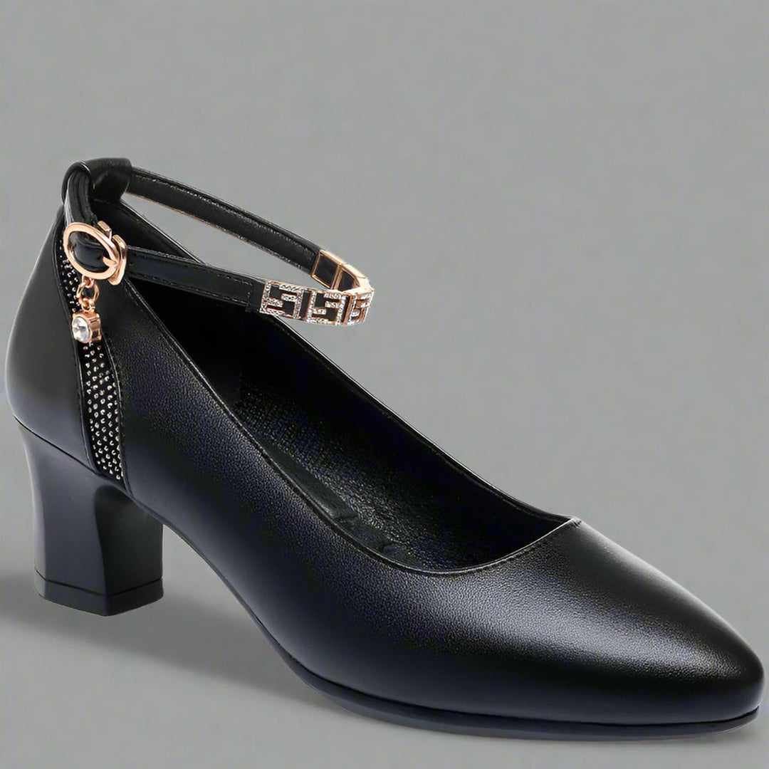 Ella | Women's Block-Heel Pointed-Toe Ankle Strap Pumps