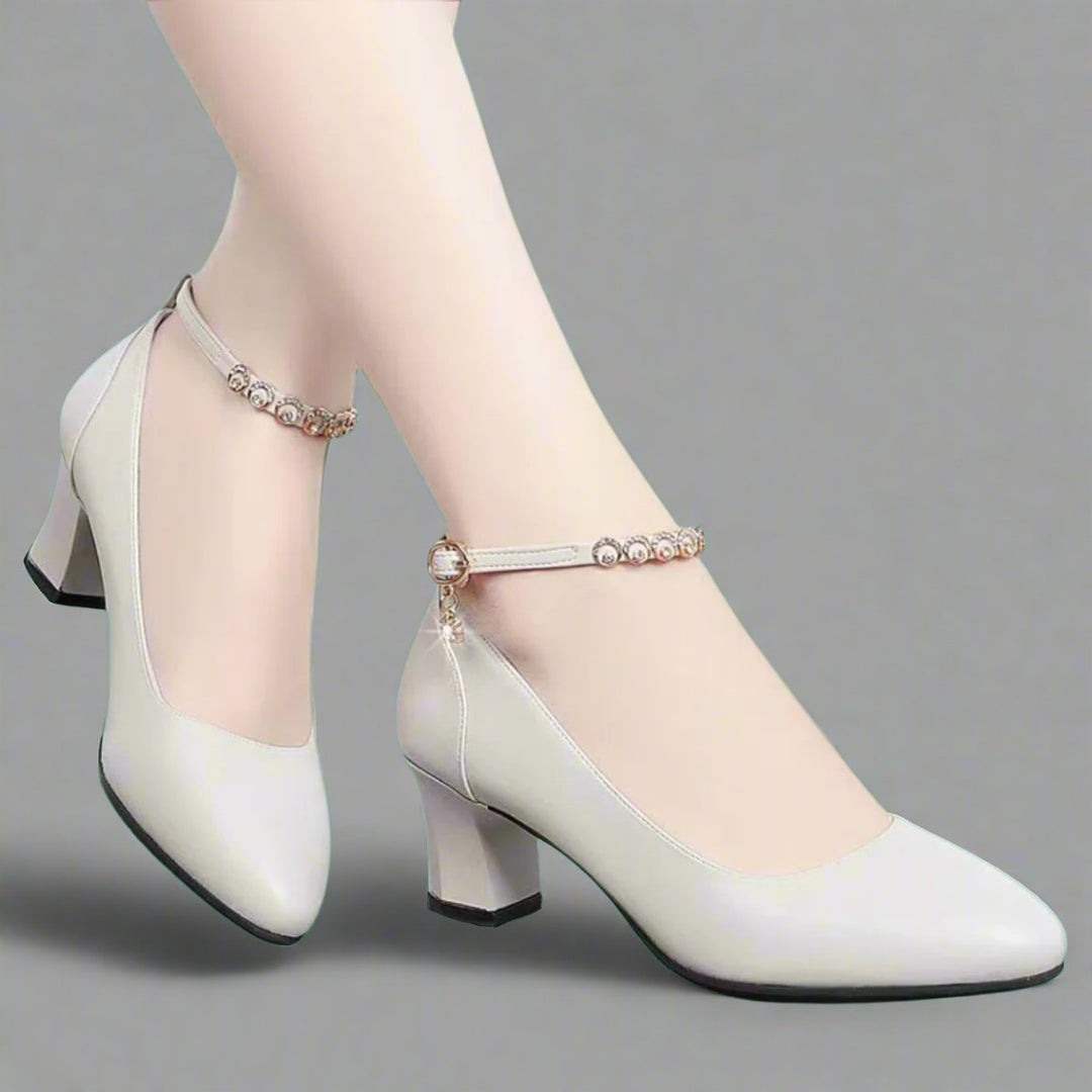 Ella | Women's Block-Heel Pointed-Toe Ankle Strap Pumps